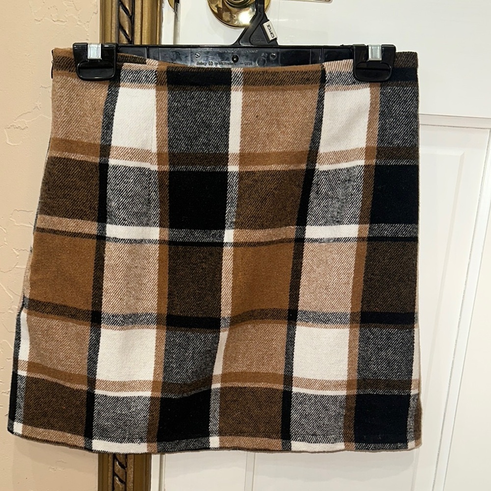Brown and Black Plaid Mini Skirt
